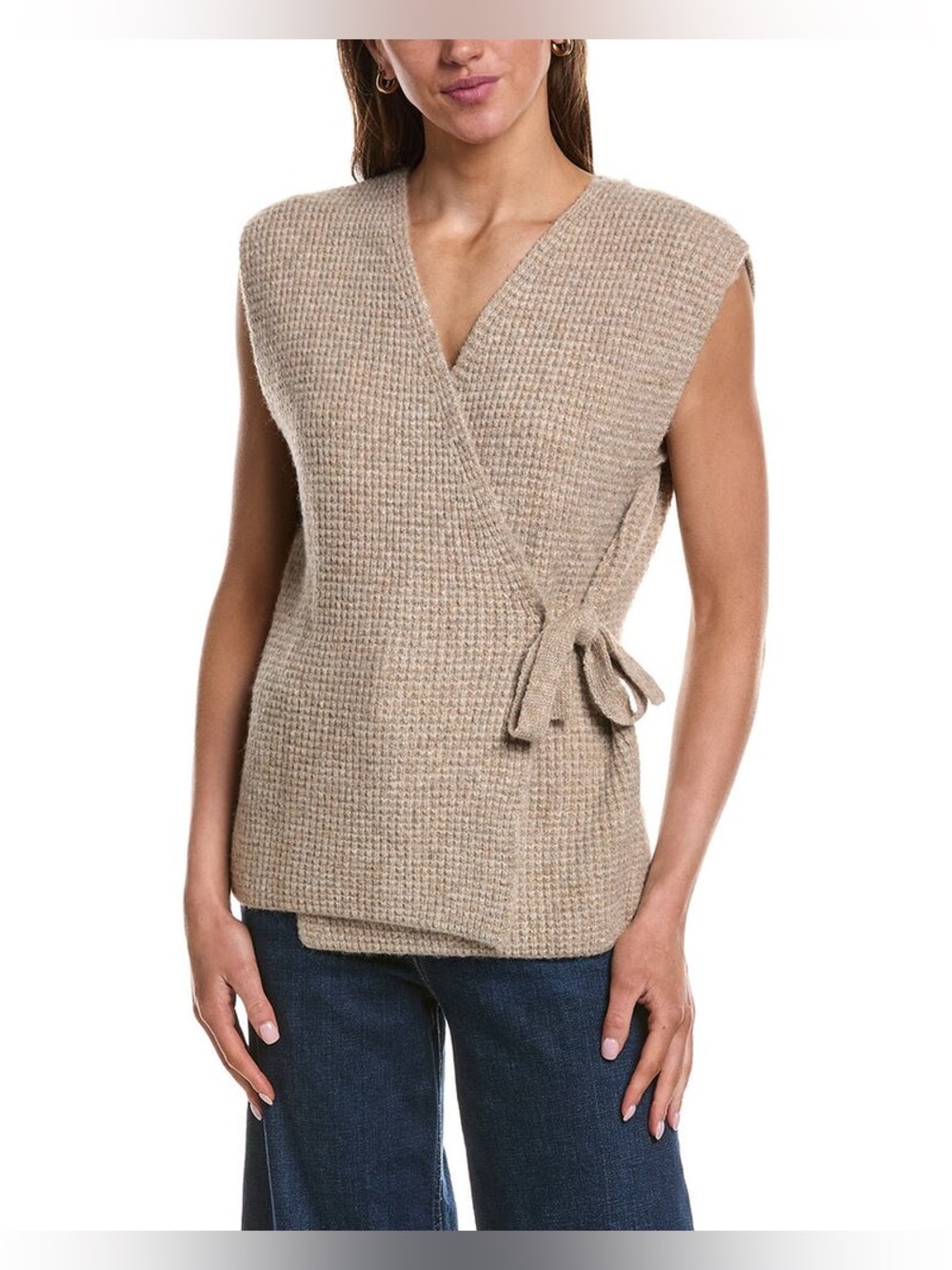 ICHI Brown Textured Wrap Sweater Vest M/L NWT